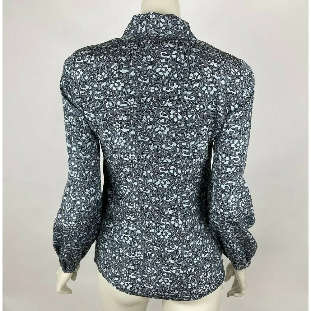Tory Burch Silk‎ Nicki Bow Blouse Long Sleeve Button-Up Floral Top Shirt Women 0